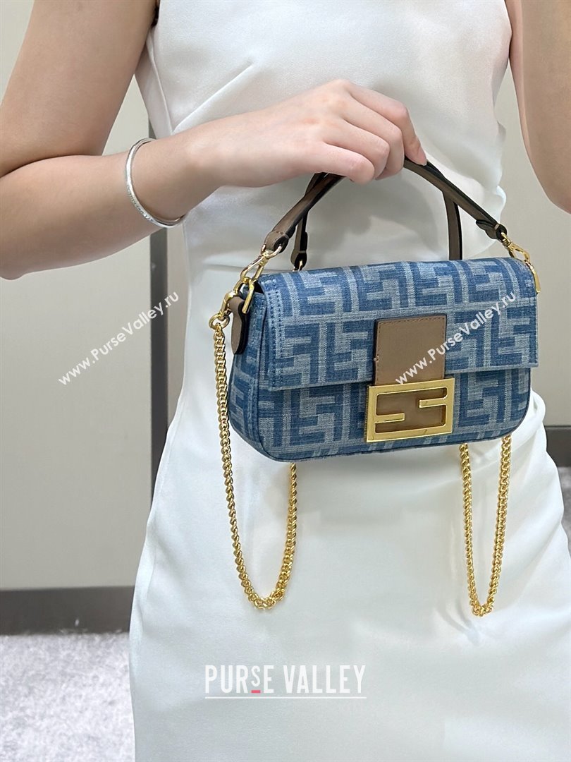 Fendi Baguette Mini bag in Light Blue FF Denim Fabric 2024 (AFEI-240624106)