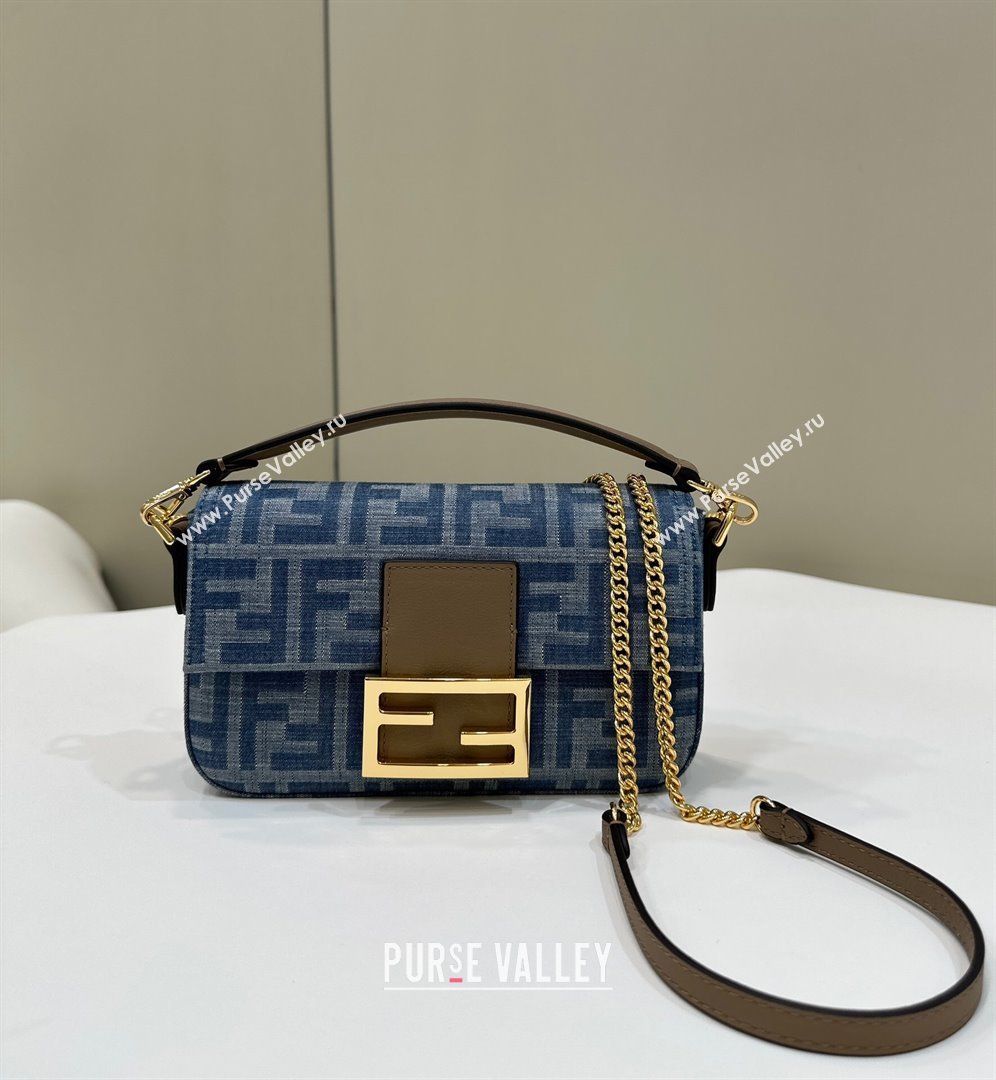 Fendi Baguette Mini bag in Light Blue FF Denim Fabric 2024 (AFEI-240624106)