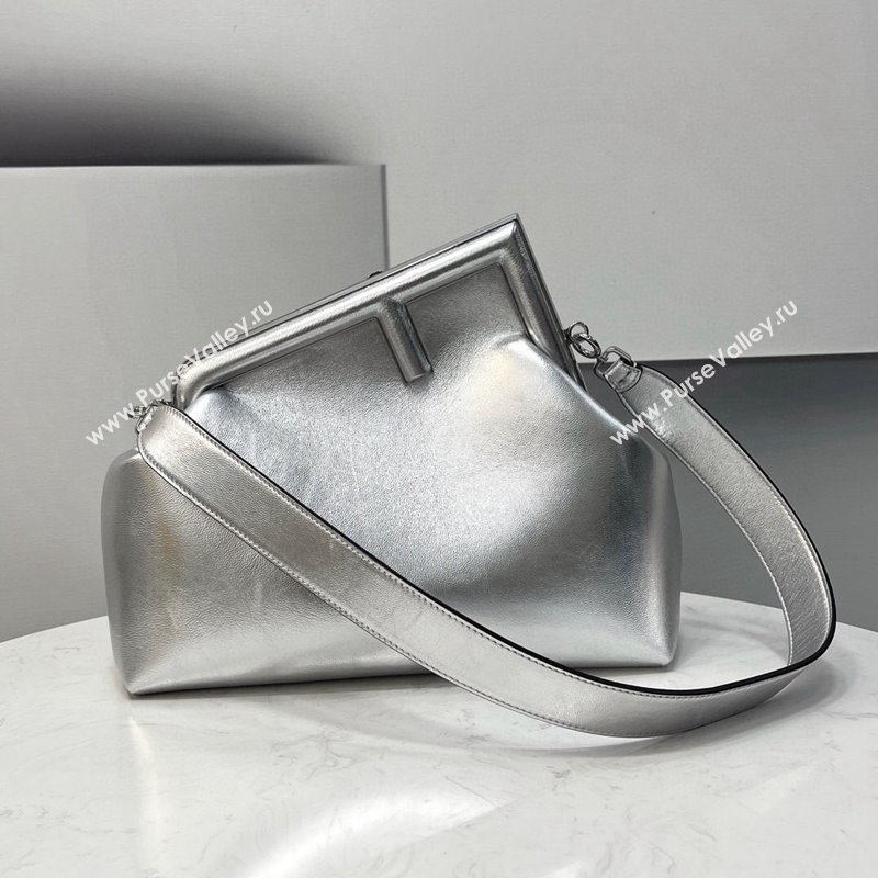 Fendi First Medium Metallic Leather Bag Silver 2021 80018L (CL-21120246)