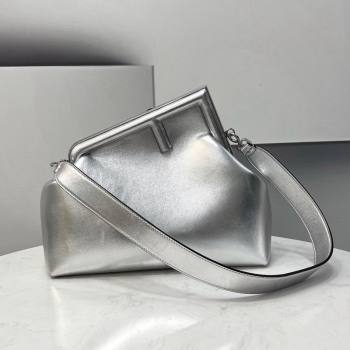 Fendi First Medium Metallic Leather Bag Silver 2021 80018L (CL-21120246)