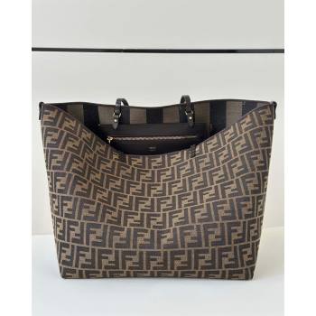 Fendi Large Roll Reversible shopper Tote Bag in Tobacco brown FF jacquard and striped Pequin fabric 2026 8661L (CL-260409098)