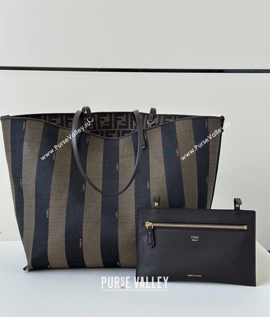Fendi Large Roll Reversible shopper Tote Bag in Tobacco brown FF jacquard and striped Pequin fabric 2026 8661L (CL-260409098)