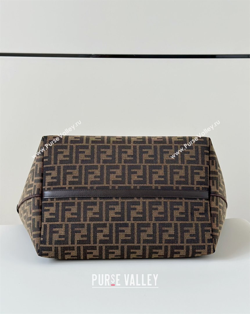 Fendi Large Roll Reversible shopper Tote Bag in Tobacco brown FF jacquard and striped Pequin fabric 2026 8661L (CL-260409098)
