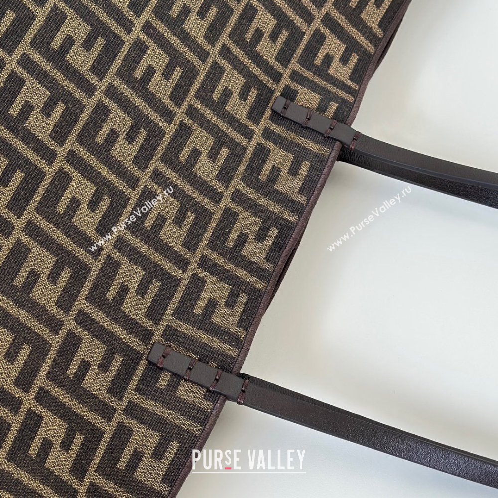 Fendi Large Roll Reversible shopper Tote Bag in Tobacco brown FF jacquard and striped Pequin fabric 2026 8661L (CL-260409098)