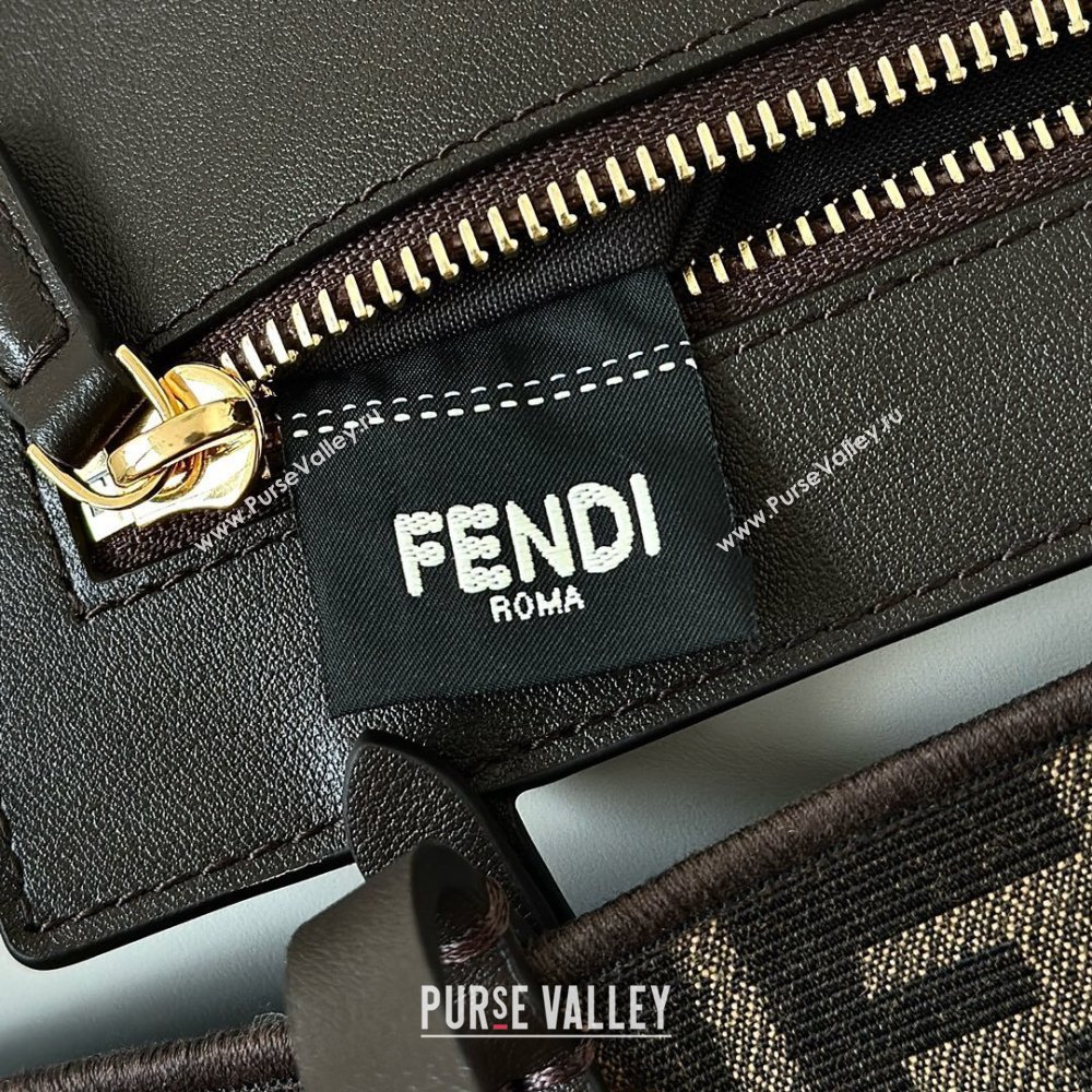 Fendi Large Roll Reversible shopper Tote Bag in Tobacco brown FF jacquard and striped Pequin fabric 2026 8661L (CL-260409098)
