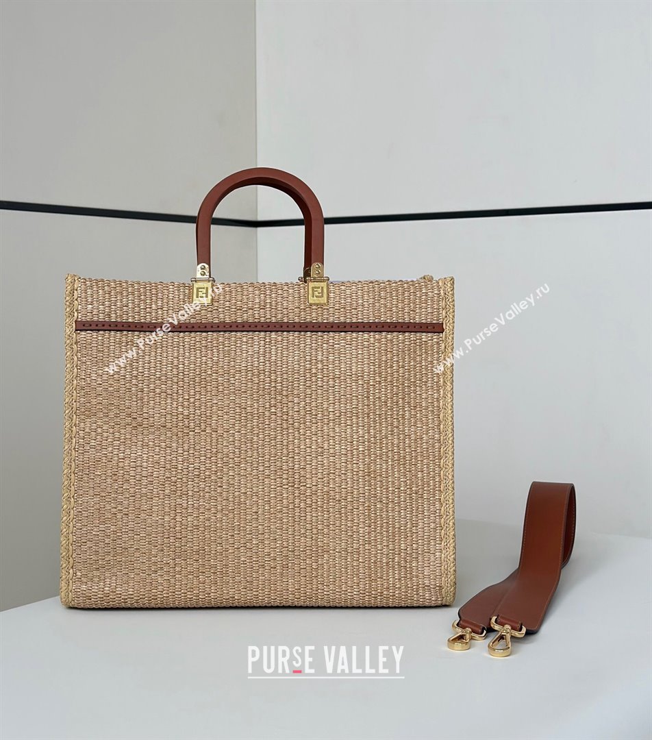 Fendi Sunshine Shopper Medium Bag in Raffia Straw Brown 2025 8621L (CL-250628038)