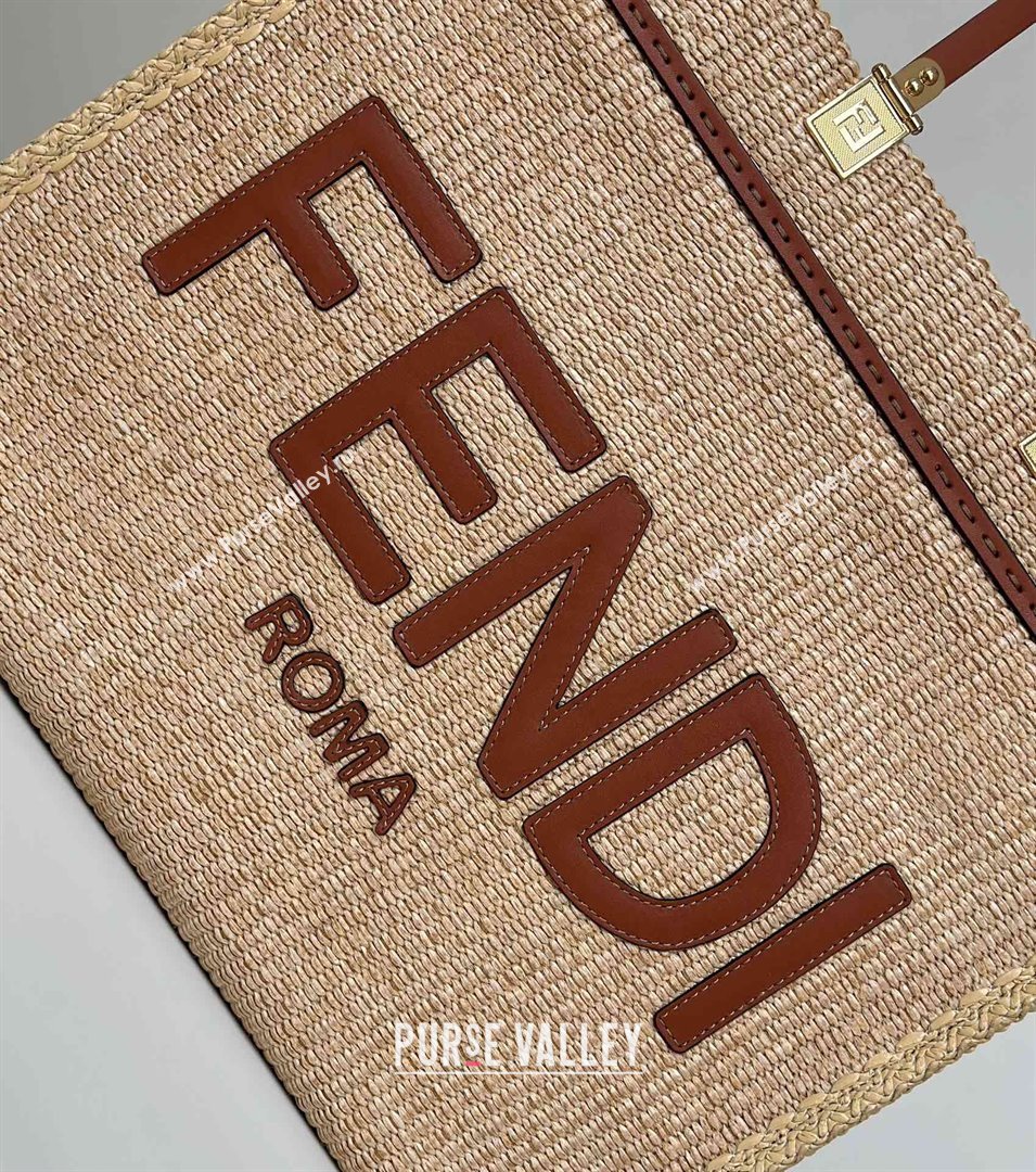 Fendi Sunshine Shopper Medium Bag in Raffia Straw Brown 2025 8621L (CL-250628038)