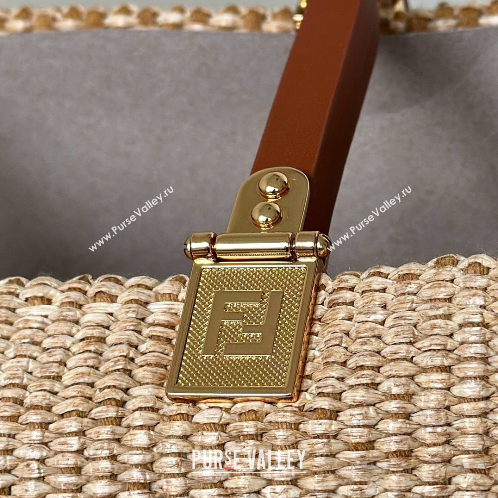 Fendi Sunshine Shopper Medium Bag in Raffia Straw Brown 2025 8621L (CL-250628038)