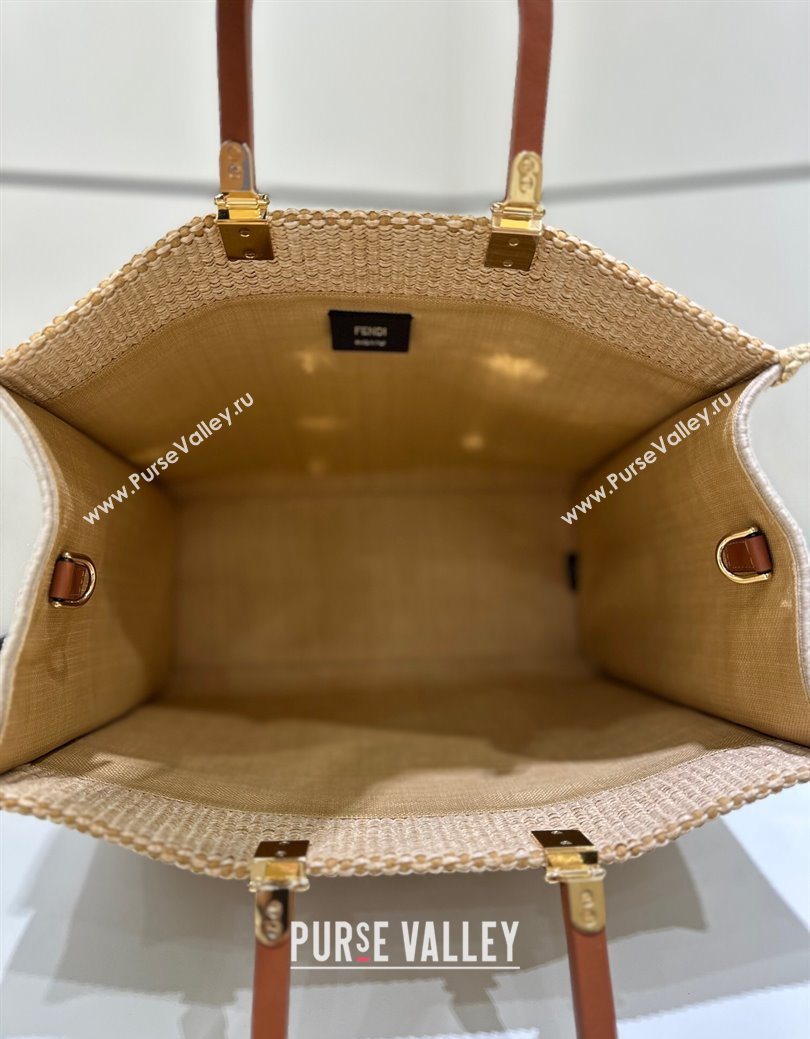 Fendi Sunshine Shopper Medium Bag in Raffia Straw Brown 2025 8621L (CL-250628038)