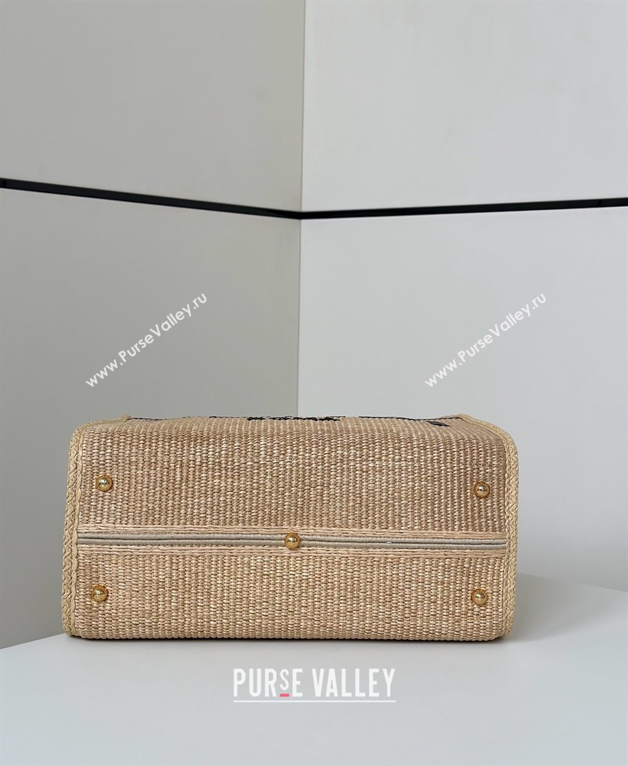 Fendi Sunshine Shopper Medium Bag in Raffia Straw Black 2025 8621L (CL-250628039)