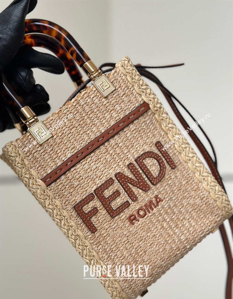 Fendi Sunshine Shopper Mini Bag in Raffia Straw Brown 2025 8621S (CL-250628037)
