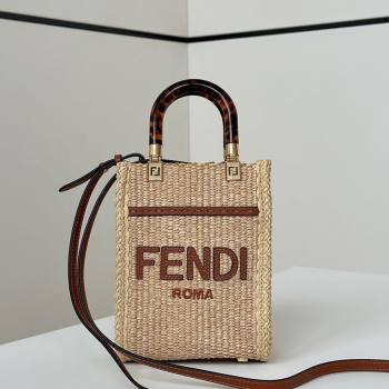 Fendi Sunshine Shopper Mini Bag in Raffia Straw Brown 2025 8621S (CL-250628037)