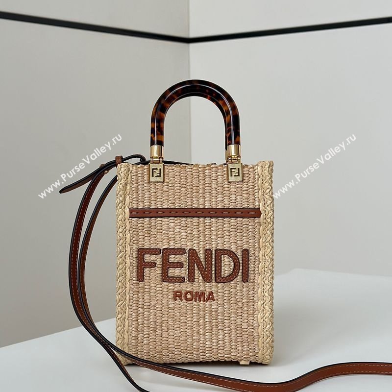 Fendi Sunshine Shopper Mini Bag in Raffia Straw Brown 2025 8621S (CL-250628037)