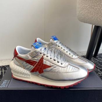 Golden Goose women’s Marathon sneakers 4.5cm with silver ripstop nylon upper and red star 2024 (KL-240105026)