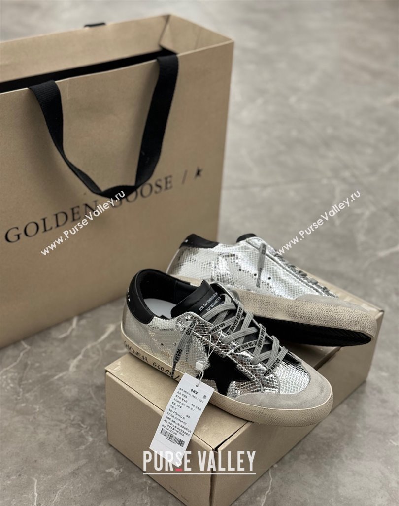 Golden Goose Super-Star Sneakers in Embossed silver leather with Black Leather star and heel tab 2024 (13-241009048)