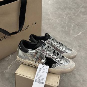 Golden Goose Super-Star Sneakers in Embossed silver leather with Black Leather star and heel tab 2024 (13-241009048)