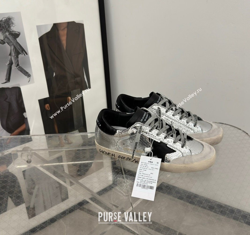 Golden Goose Super-Star Sneakers in Embossed silver leather with Black Leather star and heel tab 2024 (13-241009048)