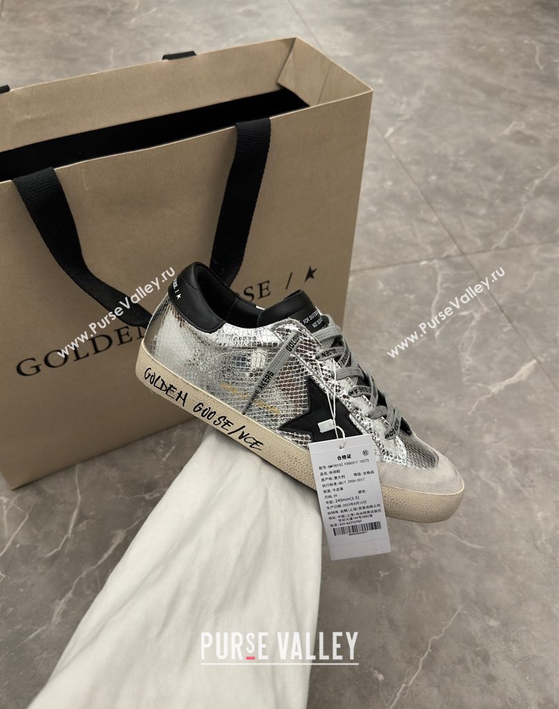 Golden Goose Super-Star Sneakers in Embossed silver leather with Black Leather star and heel tab 2024 (13-241009048)