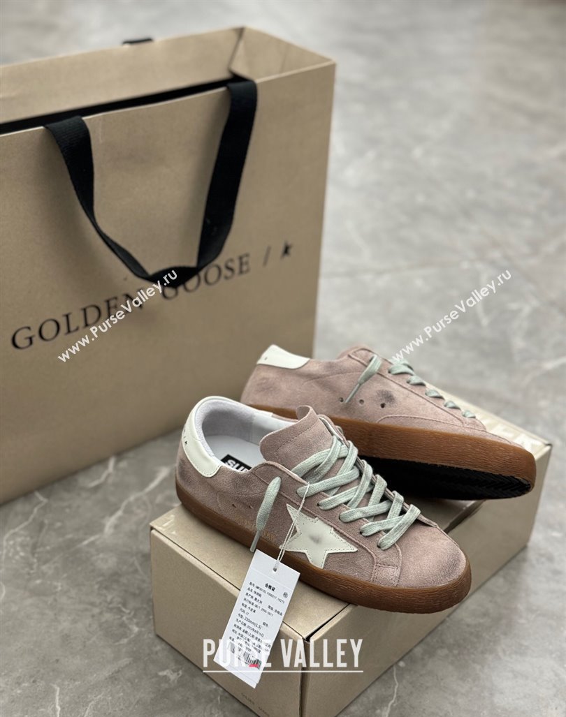 Golden Goose Super-Star Sneakers in light pink suede with white leather star and heel tab 2024 (13-241009049)