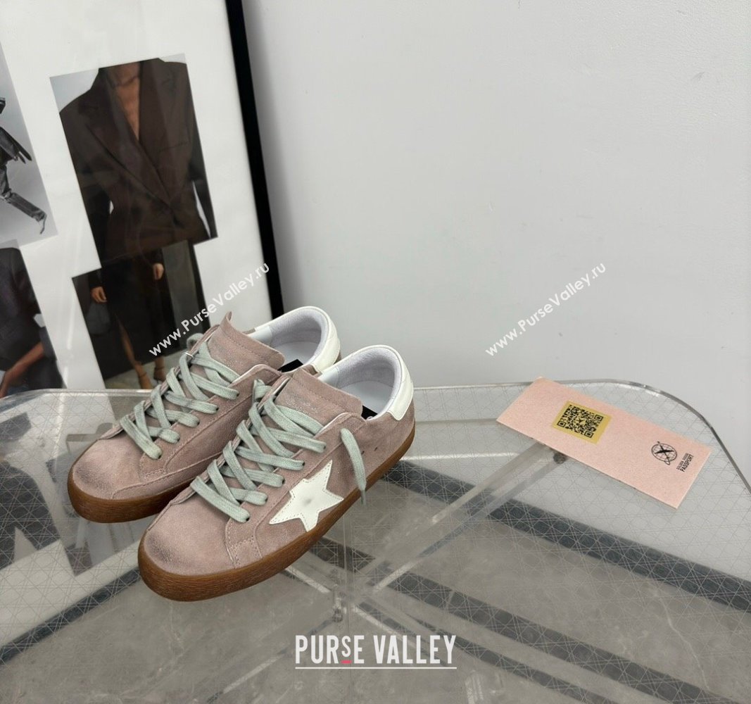 Golden Goose Super-Star Sneakers in light pink suede with white leather star and heel tab 2024 (13-241009049)