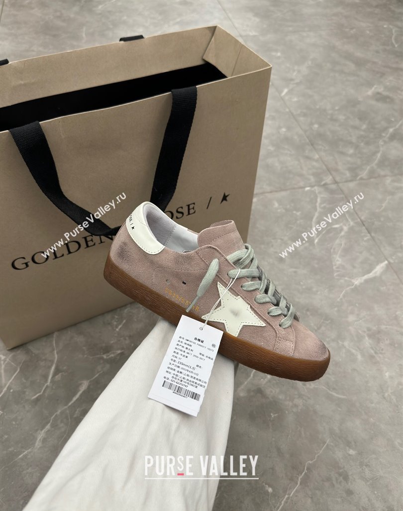 Golden Goose Super-Star Sneakers in light pink suede with white leather star and heel tab 2024 (13-241009049)