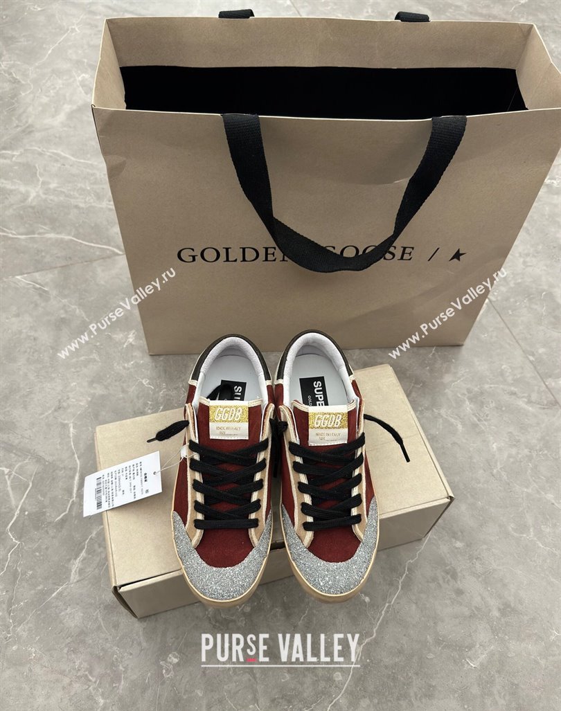 Golden Women Super-Star Sneakers Penstar LAB in burgundy suede with perforated star 2024 (13-241009047)