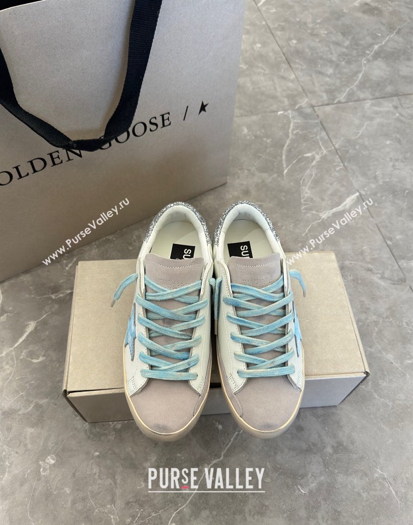 Golden Goose Super-Star Sneakers in Leather and Suede with Girl Print White/Light Blue 2024 (13-240530003)