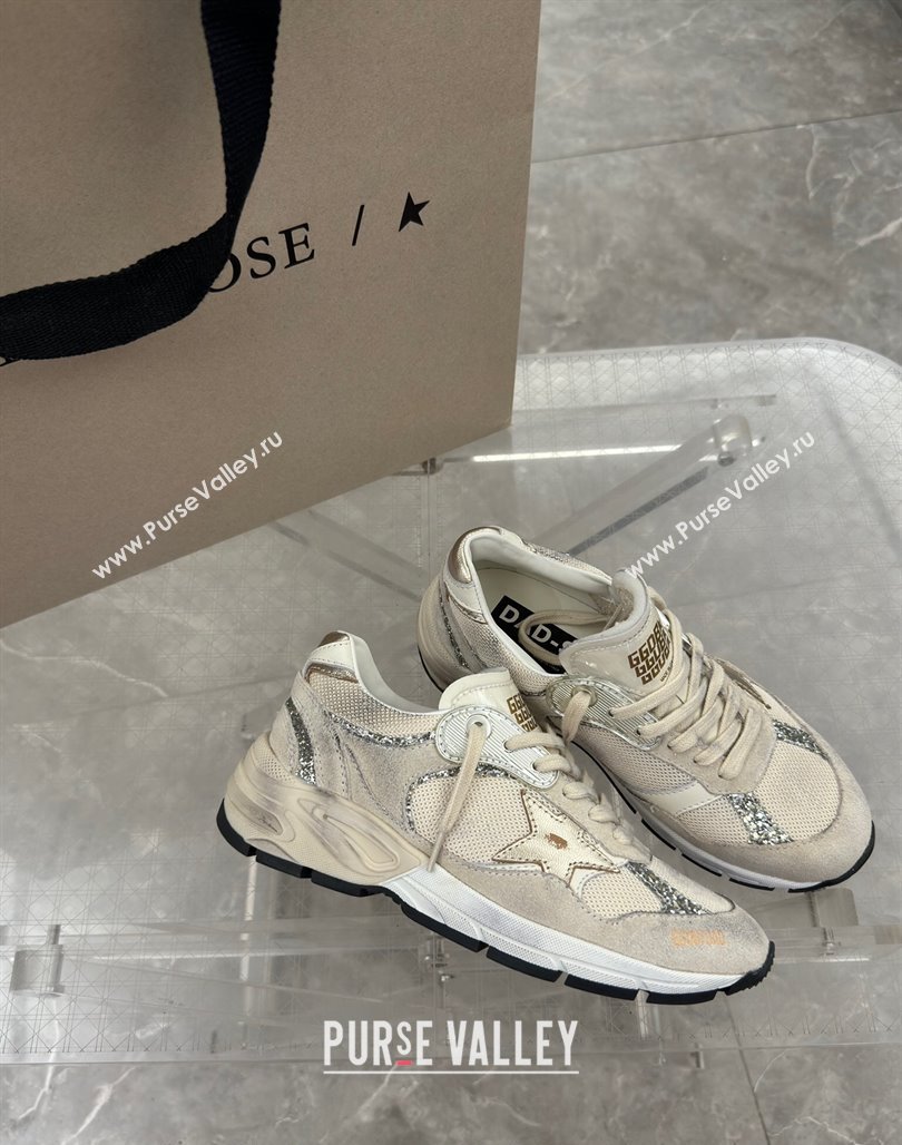 Golden Goose Dad-Star Sneakers in white mesh and grey suede with glitter 2024 (13-240530032)