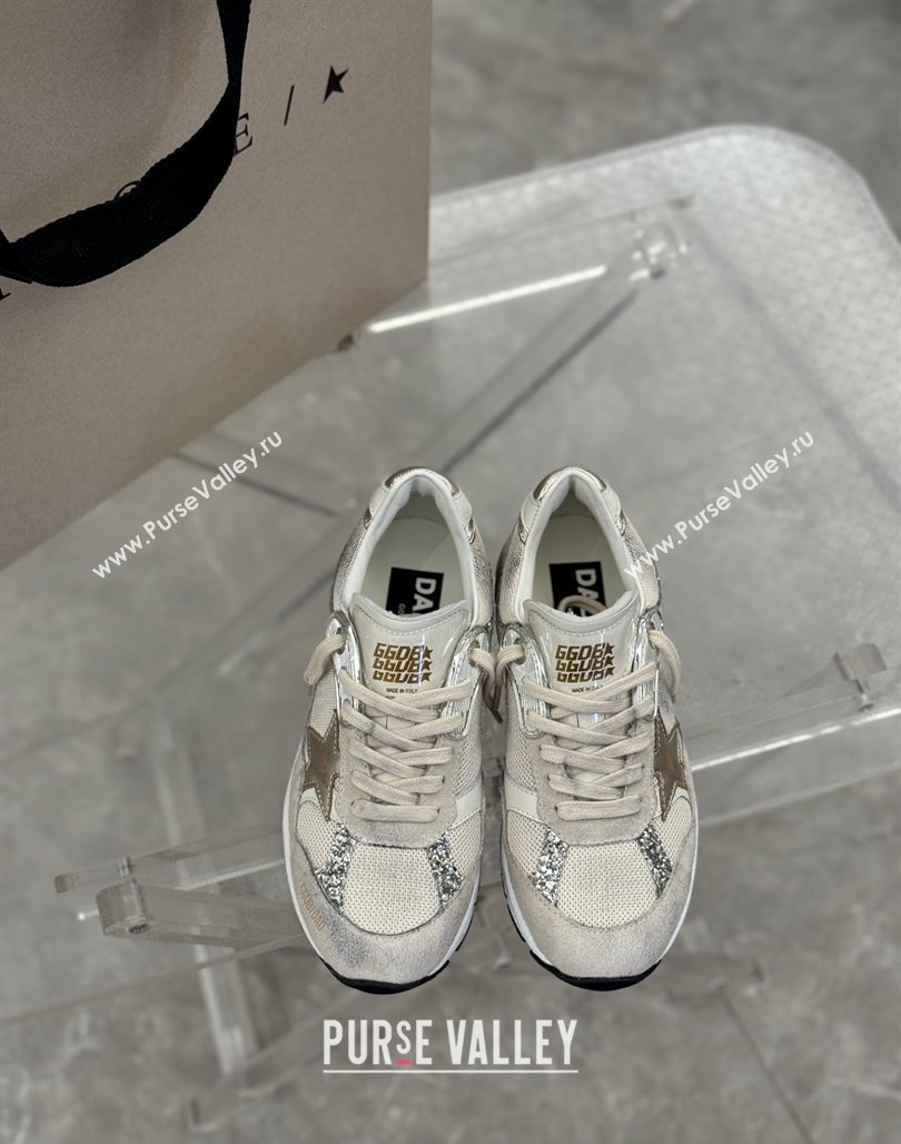 Golden Goose Dad-Star Sneakers in white mesh and grey suede with glitter 2024 (13-240530032)