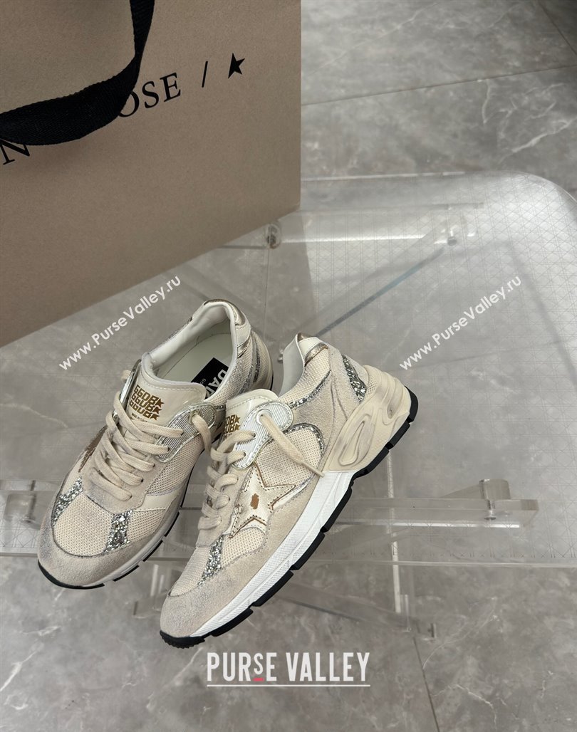 Golden Goose Dad-Star Sneakers in white mesh and grey suede with glitter 2024 (13-240530032)