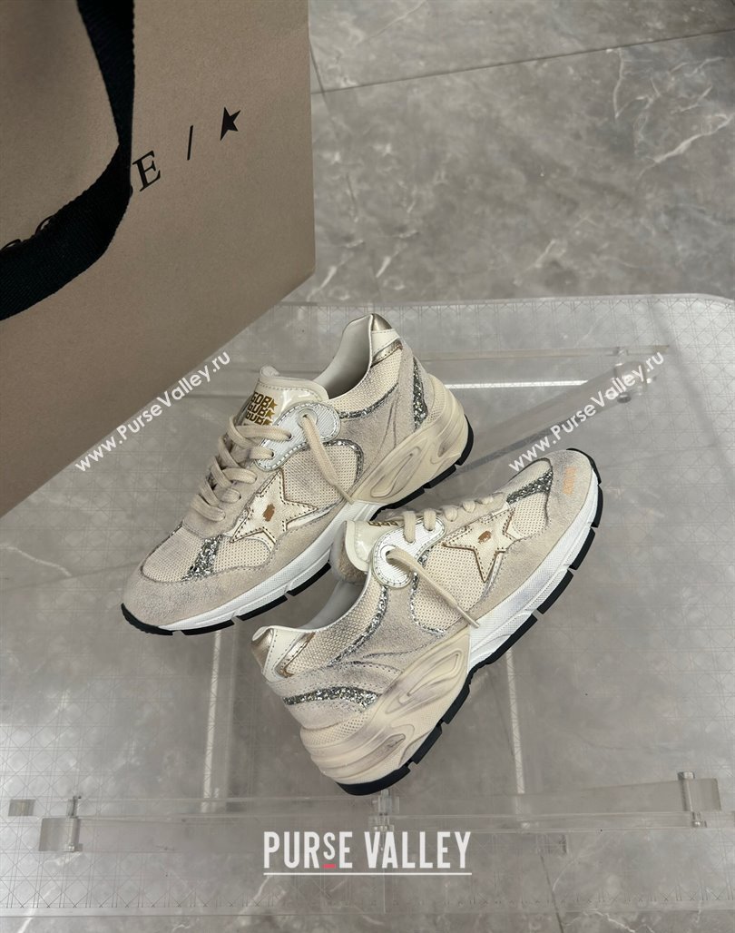 Golden Goose Dad-Star Sneakers in white mesh and grey suede with glitter 2024 (13-240530032)