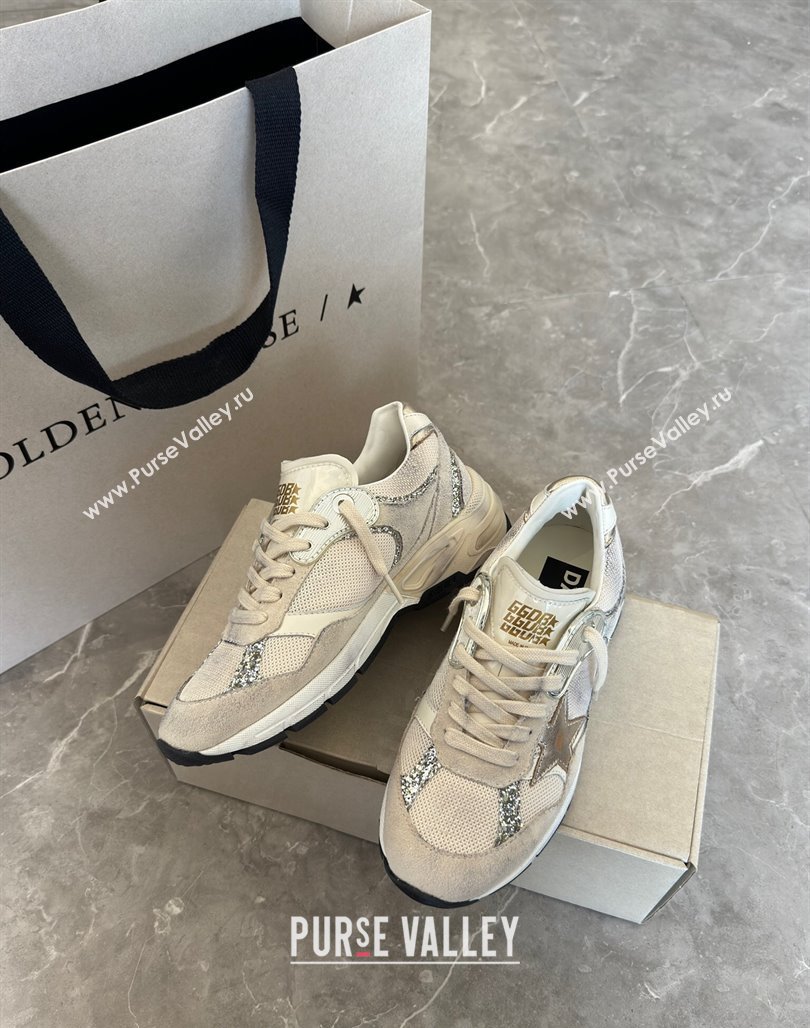 Golden Goose Dad-Star Sneakers in white mesh and grey suede with glitter 2024 (13-240530032)