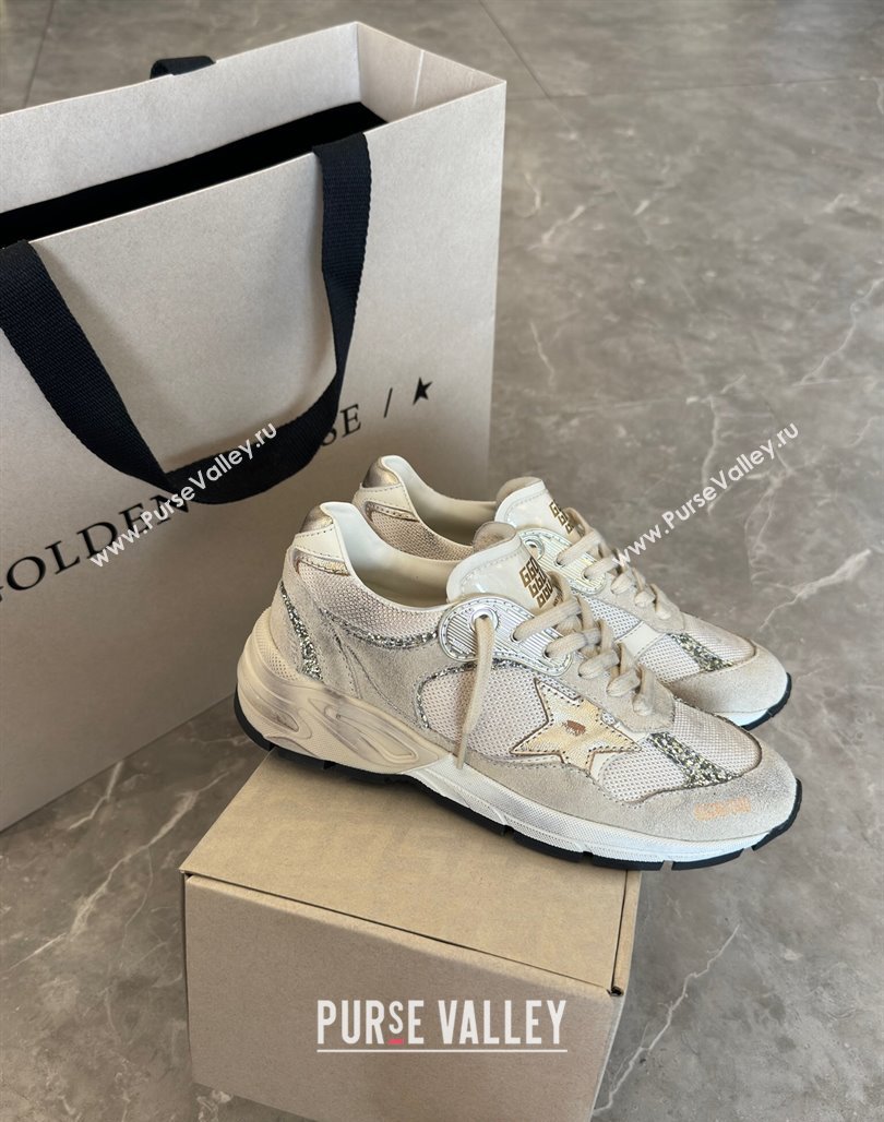 Golden Goose Dad-Star Sneakers in white mesh and grey suede with glitter 2024 (13-240530032)