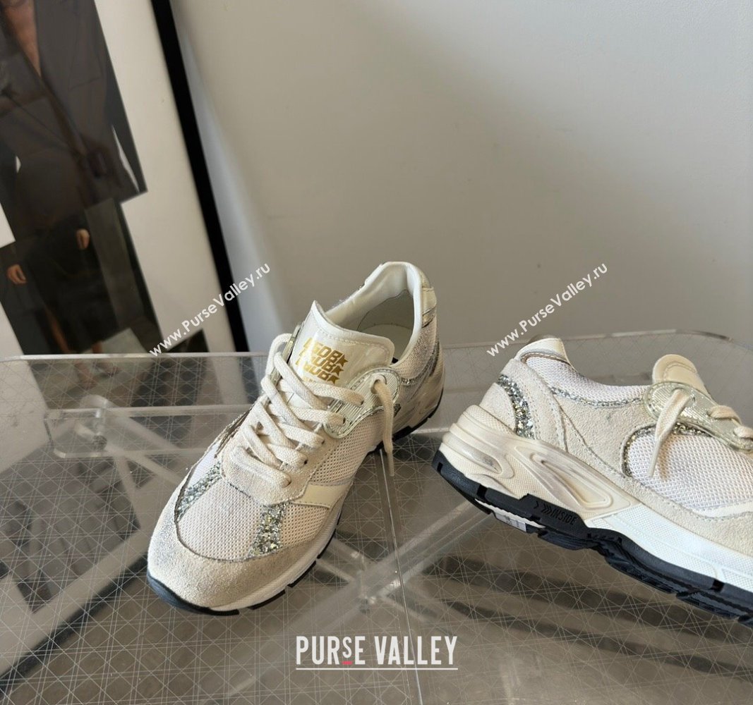 Golden Goose Dad-Star Sneakers in white mesh and grey suede with glitter 2024 (13-240530032)