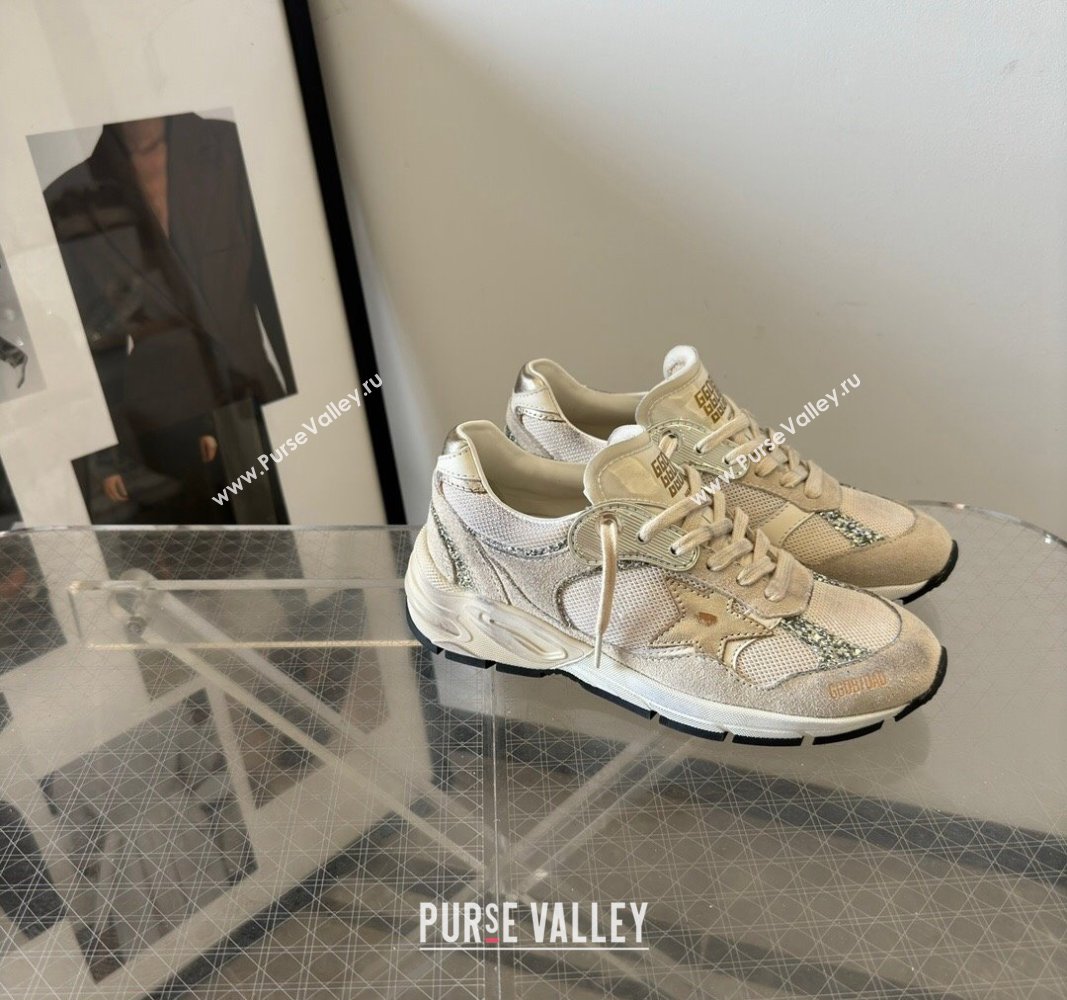 Golden Goose Dad-Star Sneakers in white mesh and grey suede with glitter 2024 (13-240530032)