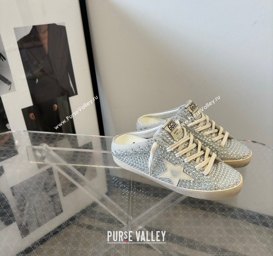 Golden Goose Super-Star Sneaker Mules in Grey Suede and Star with Strass 2024 (13-240530010)