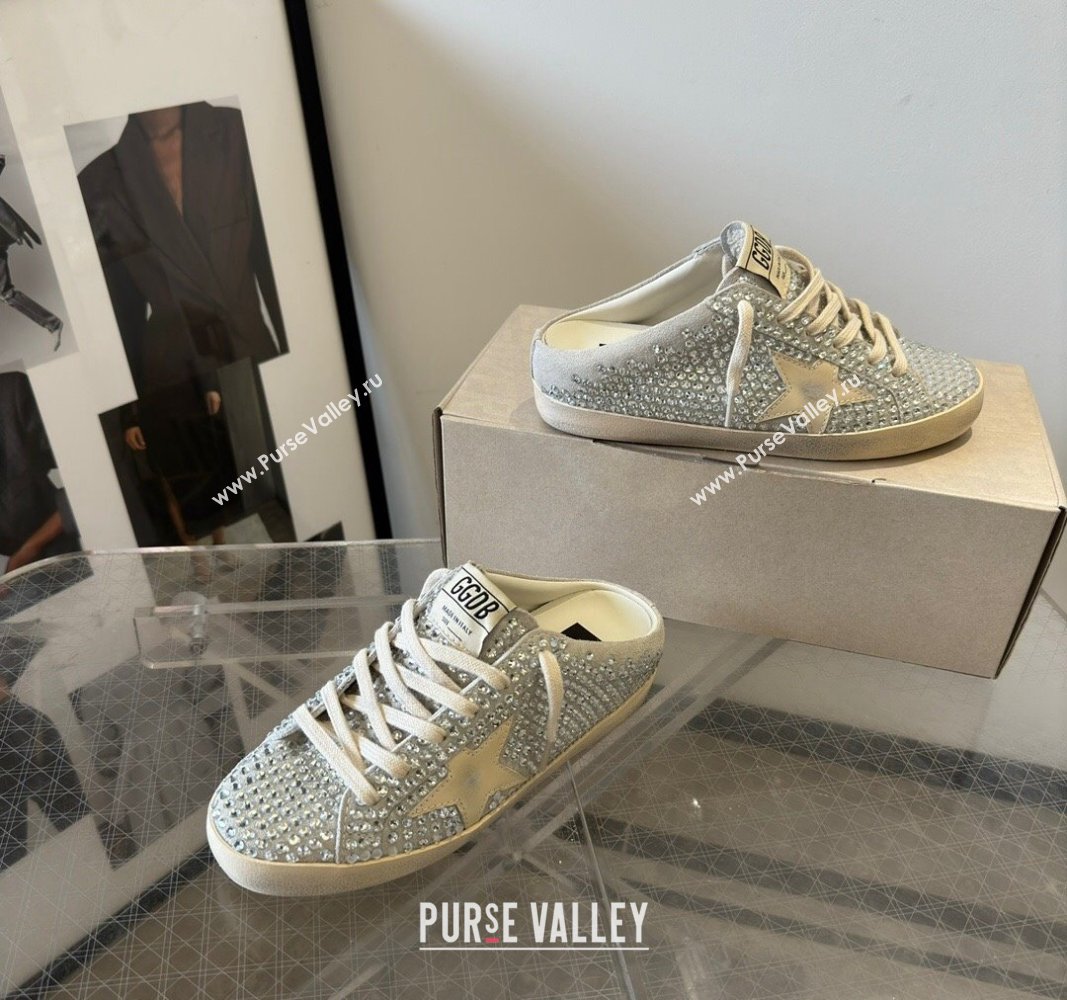 Golden Goose Super-Star Sneaker Mules in Grey Suede and Star with Strass 2024 (13-240530010)