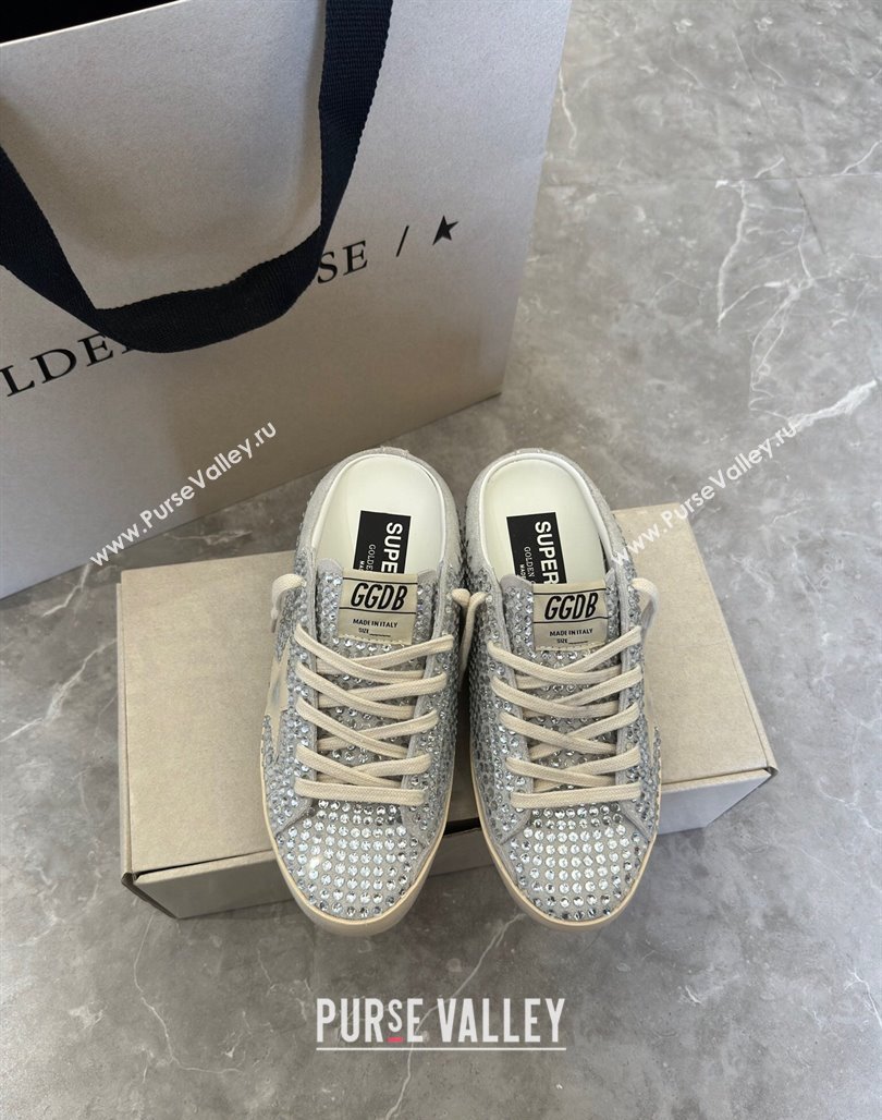 Golden Goose Super-Star Sneaker Mules in Grey Suede and Star with Strass 2024 (13-240530010)