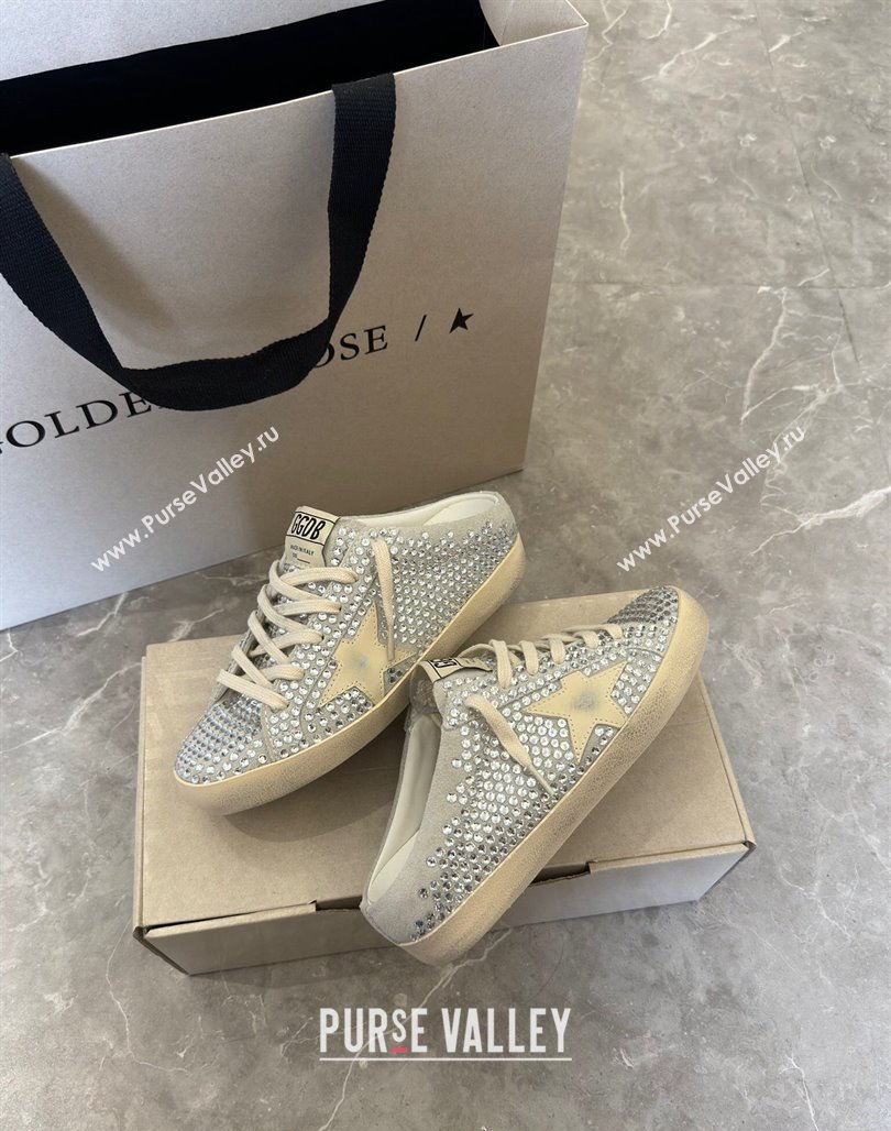 Golden Goose Super-Star Sneaker Mules in Grey Suede and Star with Strass 2024 (13-240530010)