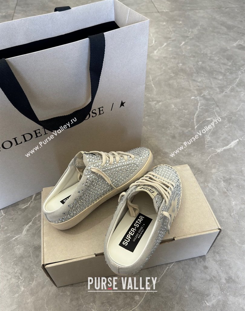 Golden Goose Super-Star Sneaker Mules in Grey Suede and Star with Strass 2024 (13-240530010)