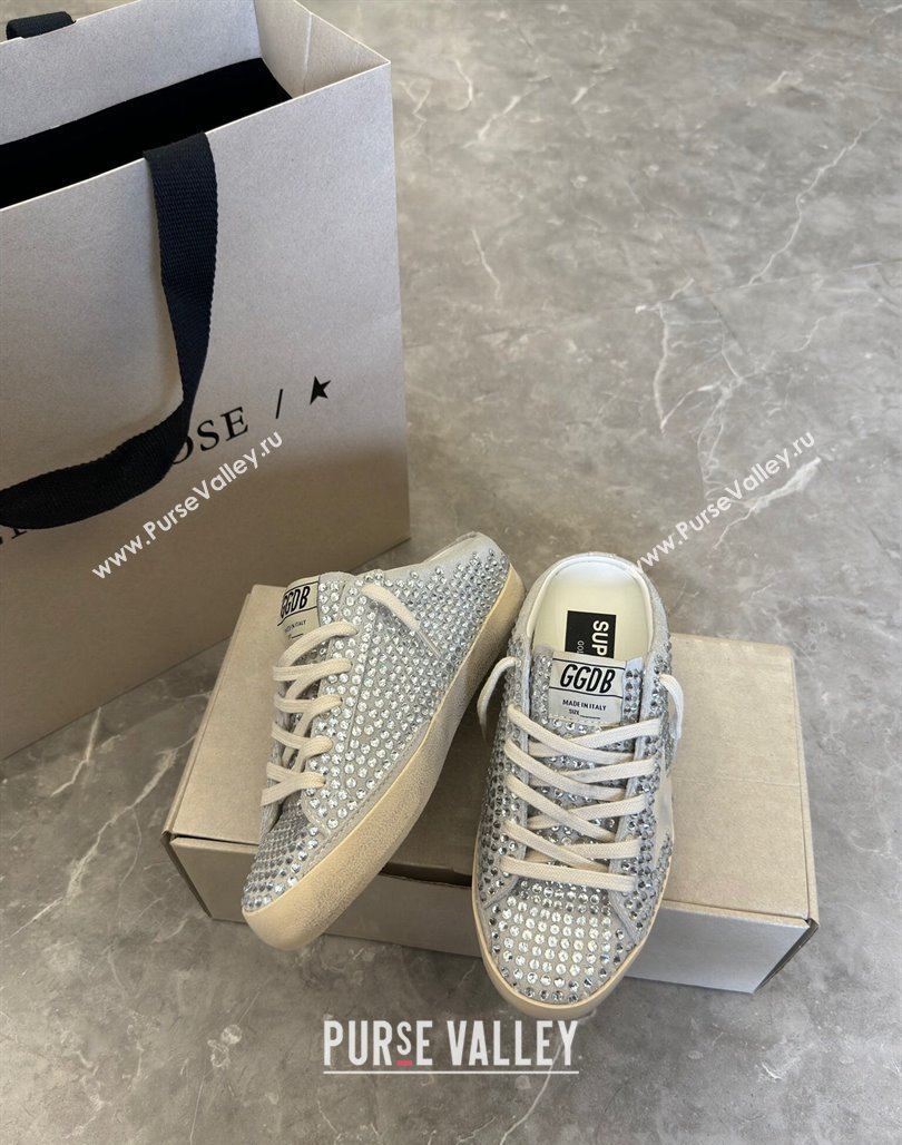 Golden Goose Super-Star Sneaker Mules in Grey Suede and Star with Strass 2024 (13-240530010)