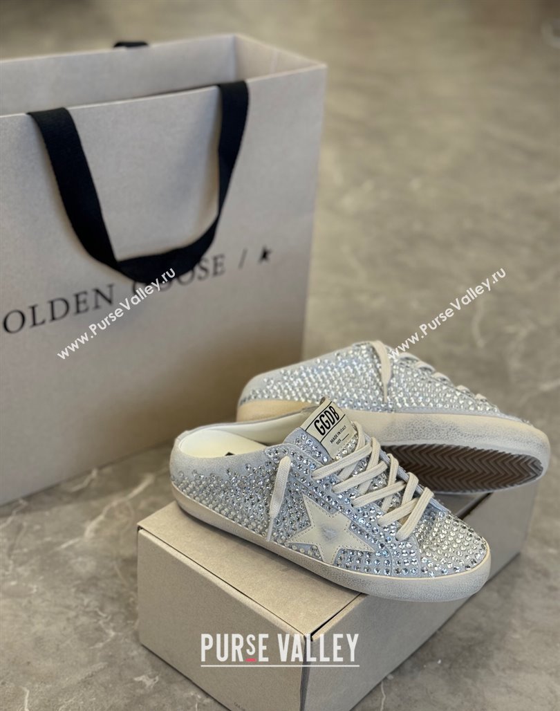 Golden Goose Super-Star Sneaker Mules in Grey Suede and Star with Strass 2024 (13-240530010)