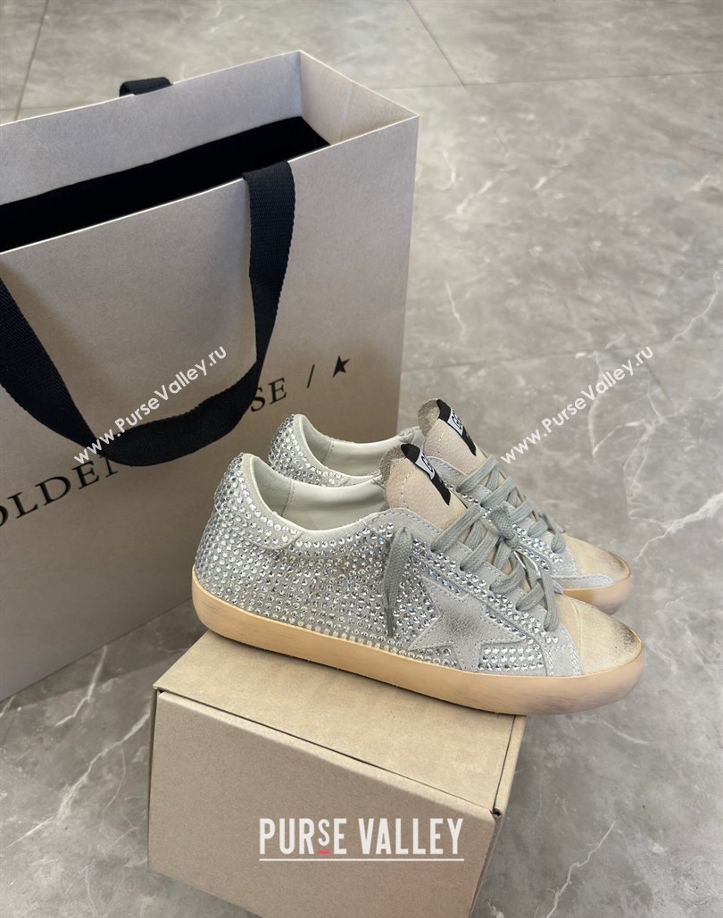 Golden Goose Super-Star Sneakers in Grey Suede and Star with Strass 2024 (13-240530009)