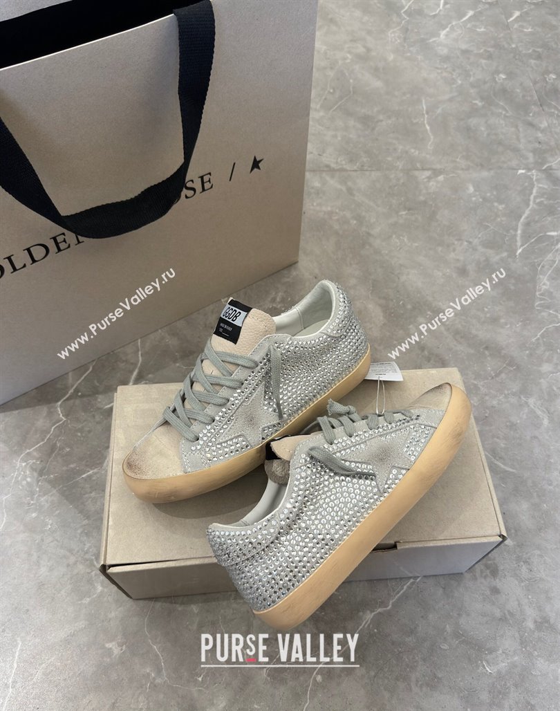 Golden Goose Super-Star Sneakers in Grey Suede and Star with Strass 2024 (13-240530009)