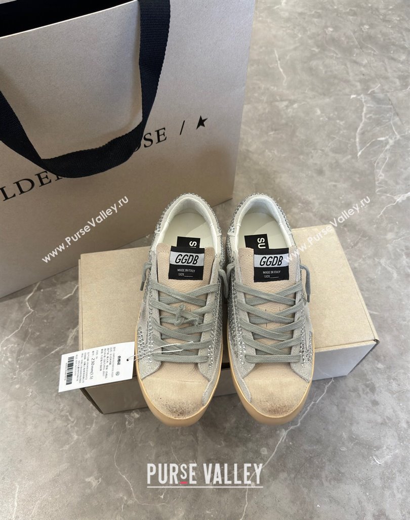 Golden Goose Super-Star Sneakers in Grey Suede and Star with Strass 2024 (13-240530009)