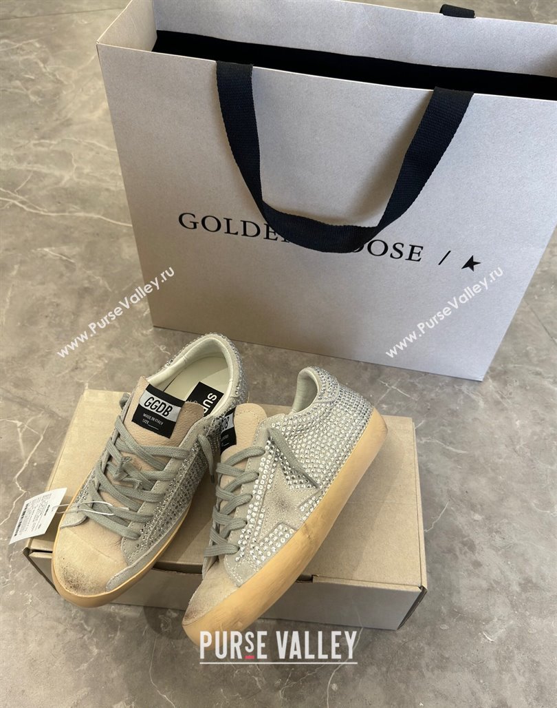 Golden Goose Super-Star Sneakers in Grey Suede and Star with Strass 2024 (13-240530009)