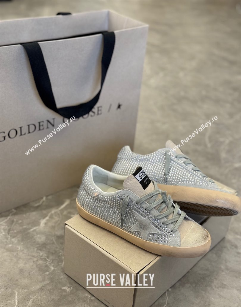 Golden Goose Super-Star Sneakers in Grey Suede and Star with Strass 2024 (13-240530009)