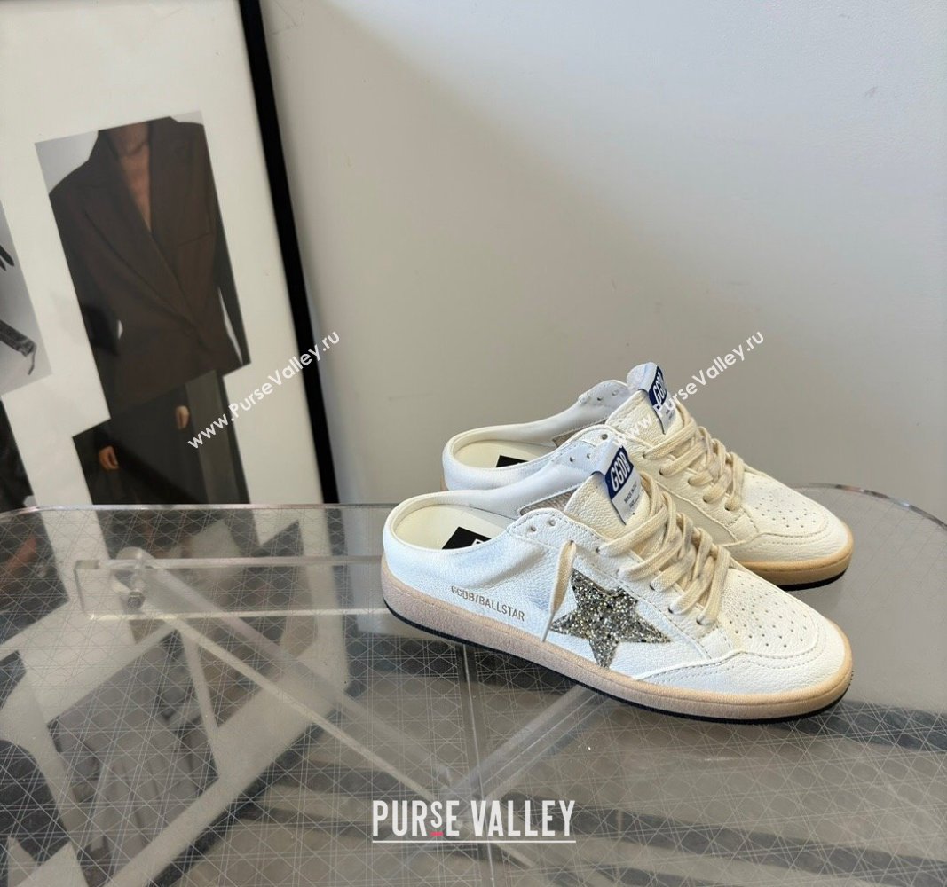 Golden Goose Ball Star Sneaker Mules in white leather with gold glitter star 2024 (13-240530026)