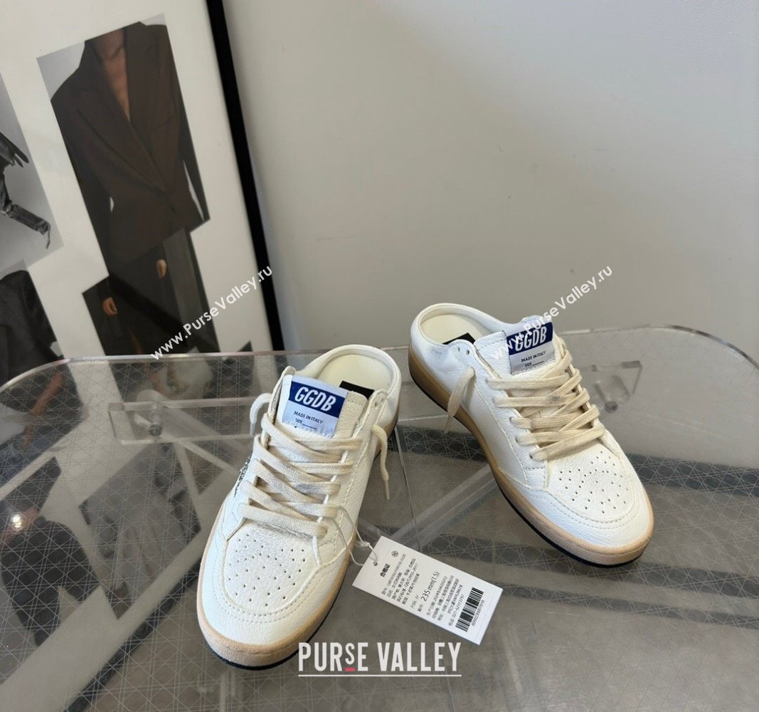 Golden Goose Ball Star Sneaker Mules in white leather with gold glitter star 2024 (13-240530026)