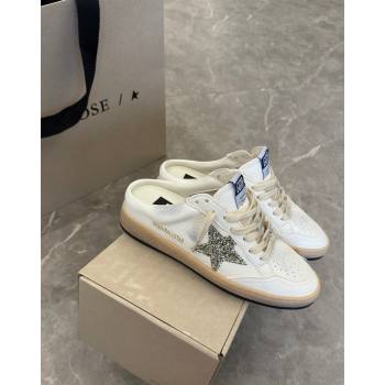 Golden Goose Ball Star Sneaker Mules in white leather with gold glitter star 2024 (13-240530026)